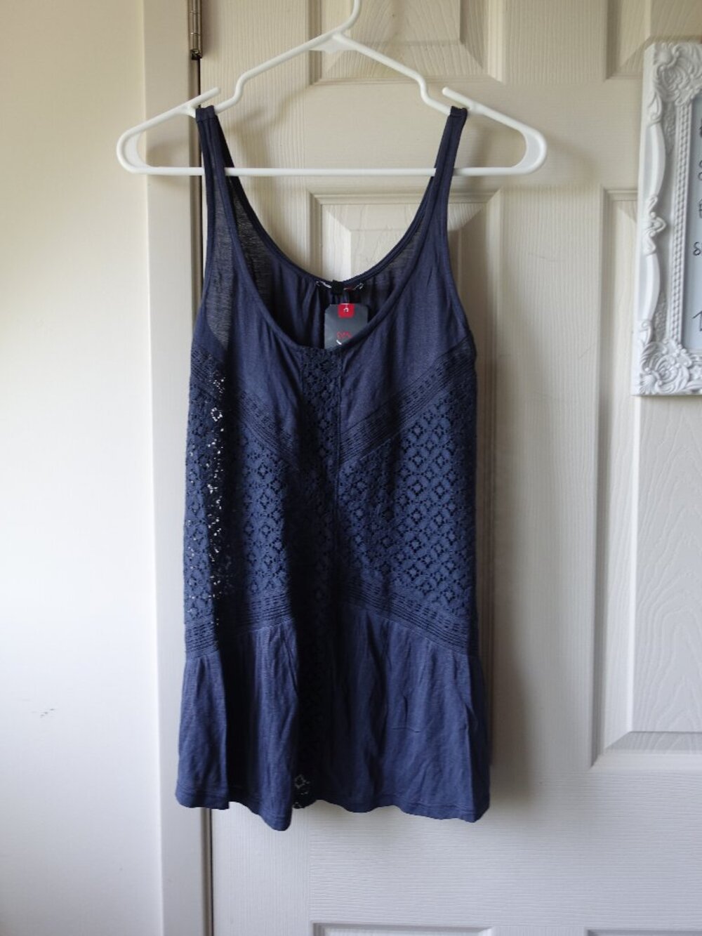 Sleeveless Navy Crochet Panel Tank Top - Women